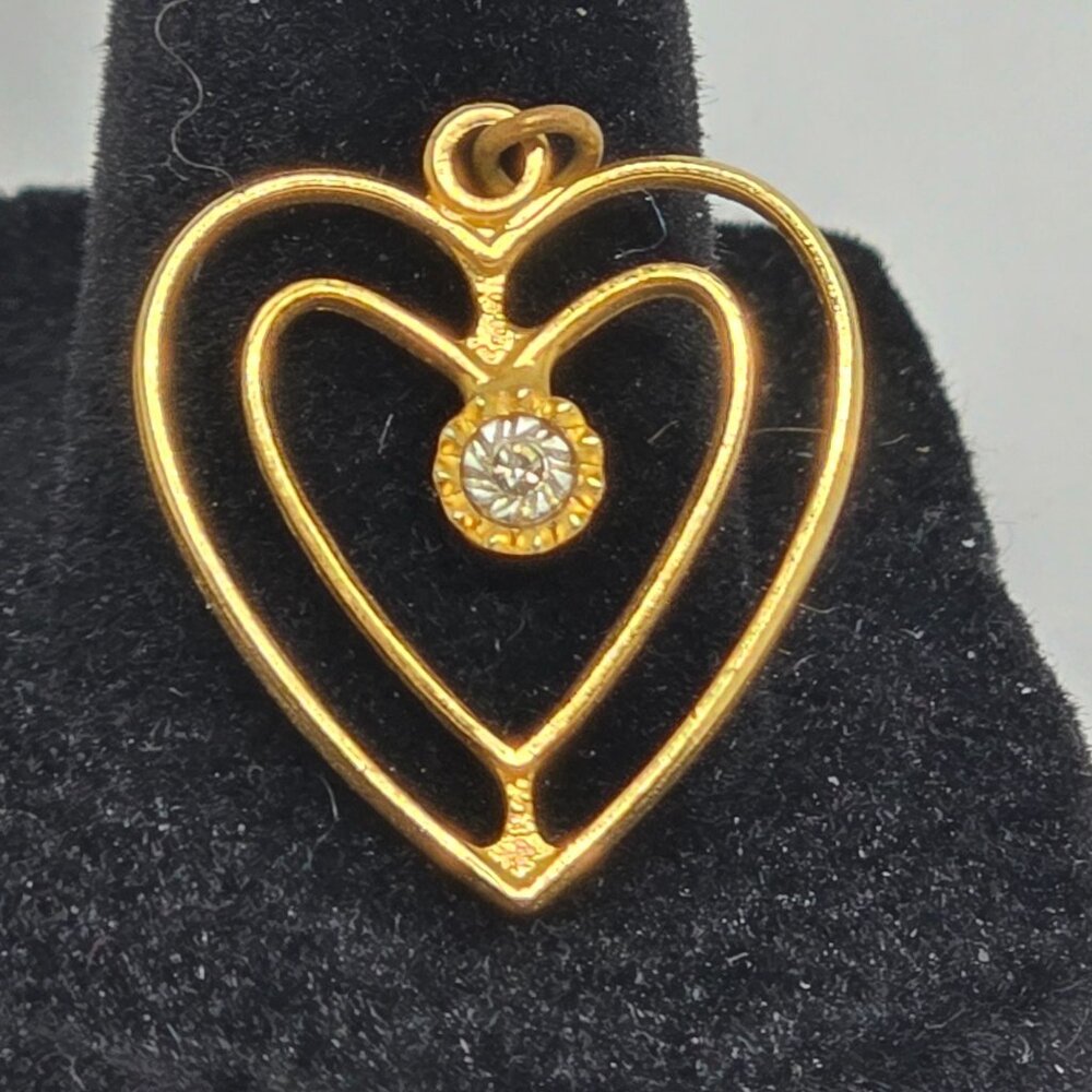Gold-Tone Double Heart Pendant With Clear Crystal‎ Center For Women